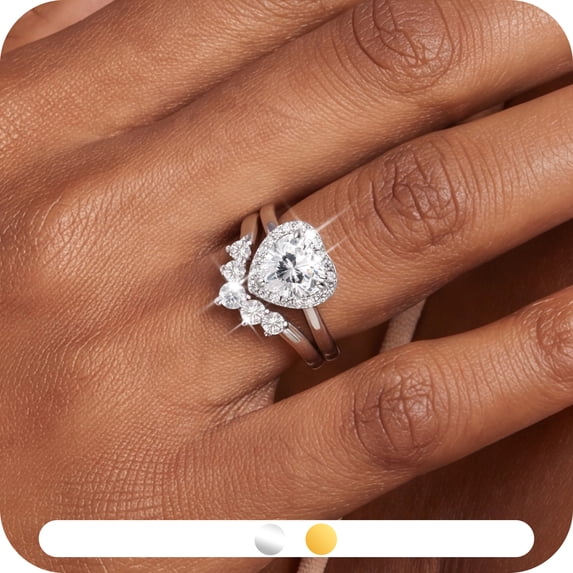 Yndra Heart Shaped Engagement Ring Set for Women,5A CZ Halo Wedding Ring Set,925 Sterling Silver Plated Stackable Promise Rings,Dainty Wedding Jewelry Gift for Her Size 7