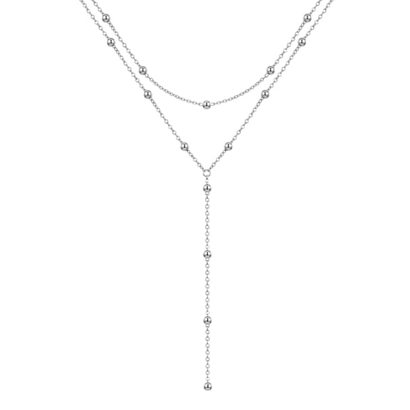 Yndra Layered Y Necklace Set for Women,2PCS 925 Sterling Silver Plated Chain Necklace,Long Tassel Pendant Necklace,Minimalist Dainty Jewelry Gift for Women Wife Mom