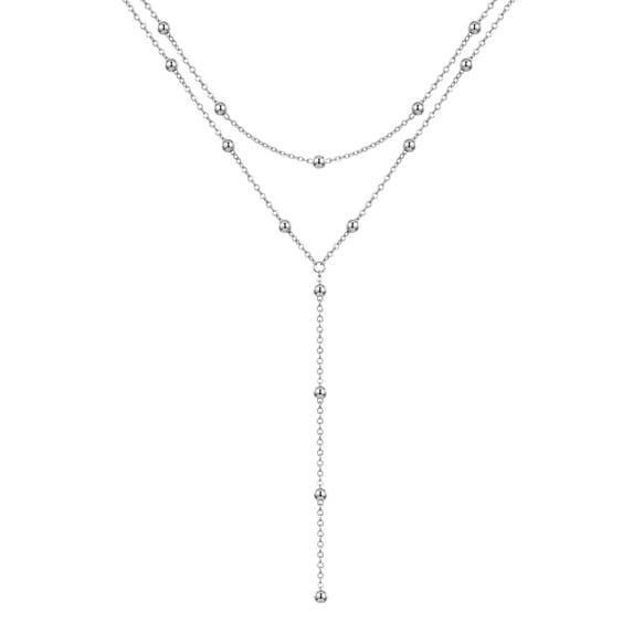 Yndra Layered Y Necklace Set for Women,2PCS 925 Sterling Silver Plated Chain Necklace,Long Tassel Pendant Necklace,Minimalist Dainty Jewelry Gift for Women Wife Mom