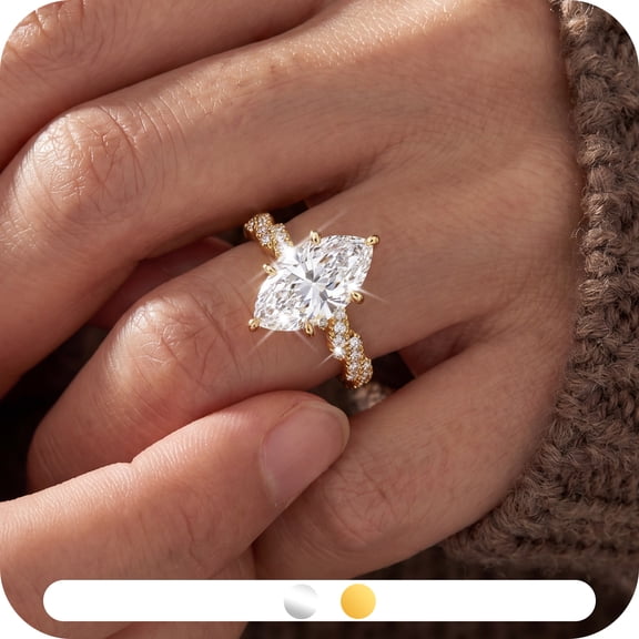 Yndra Marquise CZ Ring for Women,5A Cubic Zirconia Engagement Ring,18K Gold Plated Promise Ring,Dainty Wedding Jewelry Gift for Her Size 5