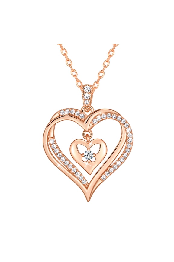 Rose Gold Plated Heart Necklace for Women,S925 Sterling Silver Birthstone Butterfly Pendant Necklace,Jewelry Gift for Her Wife Mom Girlfriend,Birthday Mother’s Day Gift