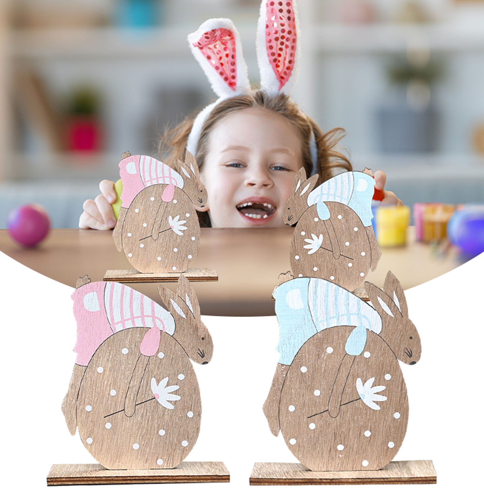 Ynlkorvg Easter Decorations Clearance, Wooden Easter Bunny Table