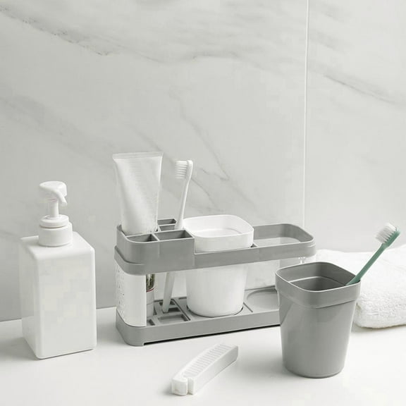Ynlkorvg Toothbrush Holders Clearance, Toothpaste Set Stand Holder Rack Shelf Toothbrush Plastic Storage Cup Bathroom Bathroom Products Organization and Storage Gray