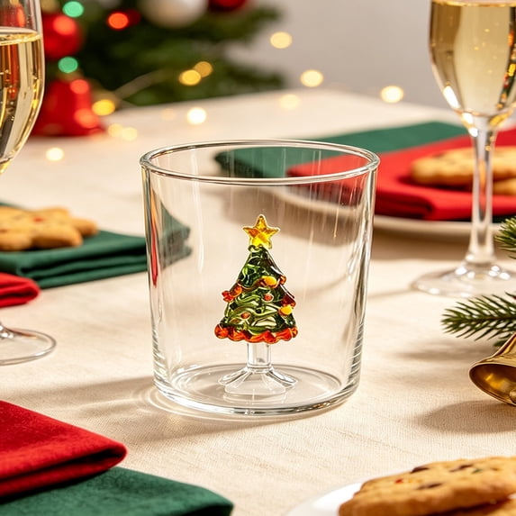 Tree Dimentional Ynsdnzl 400ML 3D Christmas Tree Glass Cup, Transparent Beverage Tumbler ...