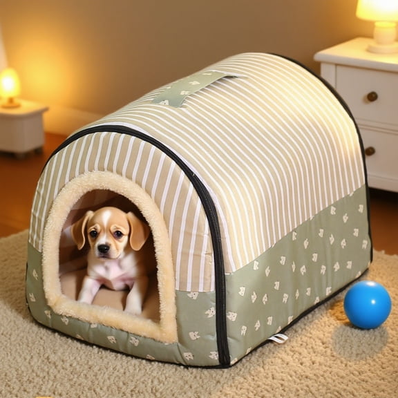 Ynsdnzl Burrow Pet Bed House For Cats & Small Dogs, Self-Warming Faux Shag With Removable Washable Cover, Raised Rim Support, Anxiety Relief & Cozy Nest For Indoor Small Pets