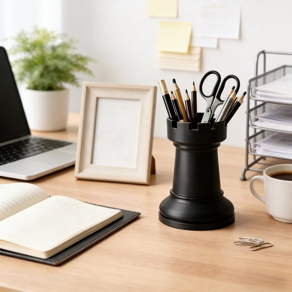 Ynsdnzl Castle Style Pen Caddy With Tower Design, Plastic Desktop Organizer Holding Pens Markers Scissors, Compact Storage Unit For Office Home Or Desk