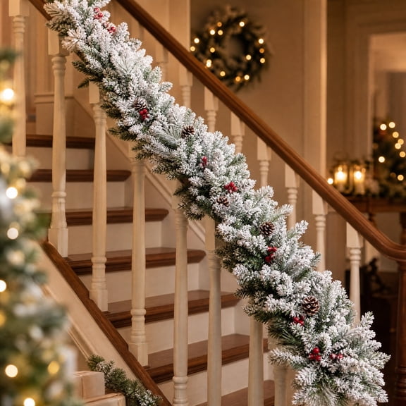 Ynsdnzl Flocked Snow Pine Garland 180CM, Frosted White Artificial Greenery, Flexible Vine for Mantel, Staircase, Fireplace, Indoor & Outdoor Christmas Decor