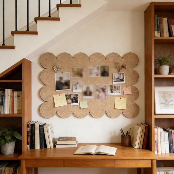 Ynsdnzl Scalloped Border Fabric Bulletin Board For Wall, Peel And Stick Note Board Rectangular Photo Display & Memo Board For Home Office Kitchen Bedroom Decor