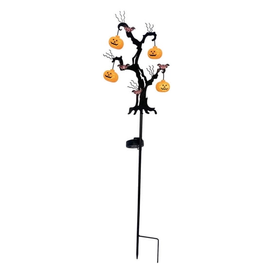 Ynsdnzl Spooky Dead Tree Solar Ground Stake Light, Metal Skeleton Tree With Pumpkin Lanterns & Bat Decor, IP44 Waterproof Halloween Yard & Walkway Ornament