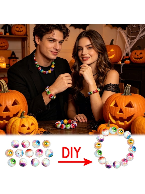 Spooky Halloween Eye Beads For Diy Jewelry Making 10 Pack Colorful Plastic Loose Beads 1.6Cm For Homemade Bracelets Necklaces Crafting Handmade Stringing Accessories