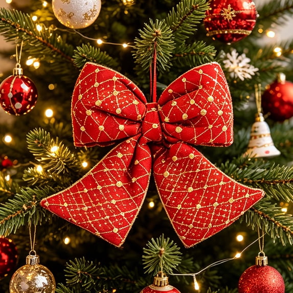 Ynsdnzl Velvet Christmas Bow 23CM, Red or Green, Full Three‑Dimensional Shape, Tree Topper, Wreath, Gift Box, Door, Party, Holiday Decor