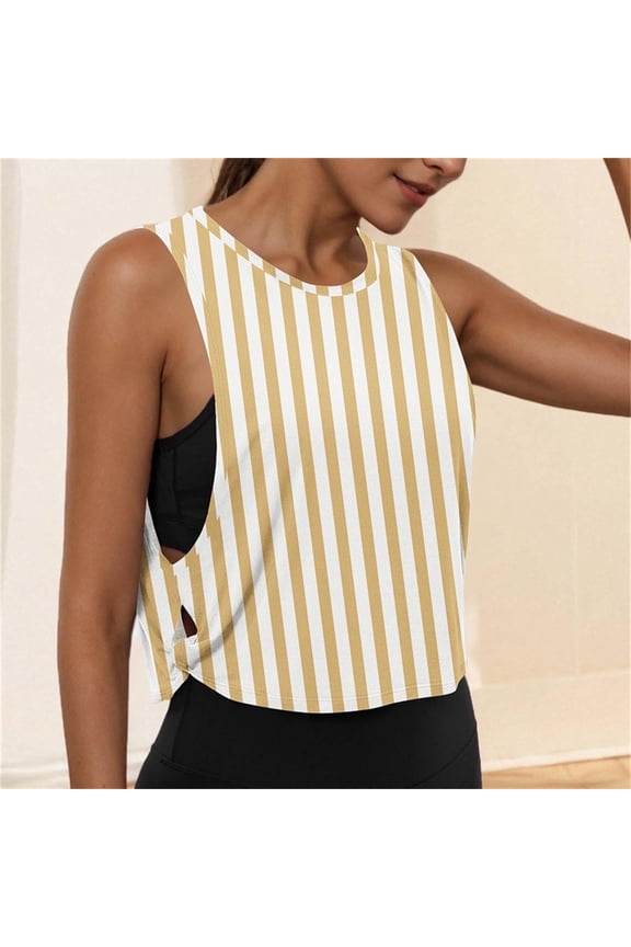 Flowy Open Side Stripes Tank Tops for Women - Workout Gym Yoga Running Athletic Loose Cropped Sleeveless Shirts