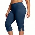 thumbnail image 1 of Ynynlocho Plus Size Capri Leggings with Pockets for Women -Tummy Control High Waist Stretchy 1X-5X Workout Yoga Pants with Button, 1 of 1