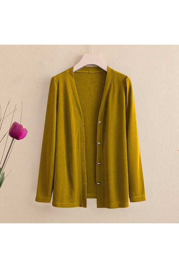 Plus Size Women's V-Neck Knit Cardigan, Long Sleeve Button Down Basic Soft Sweater Jacket for Casual & Office XL-5XL