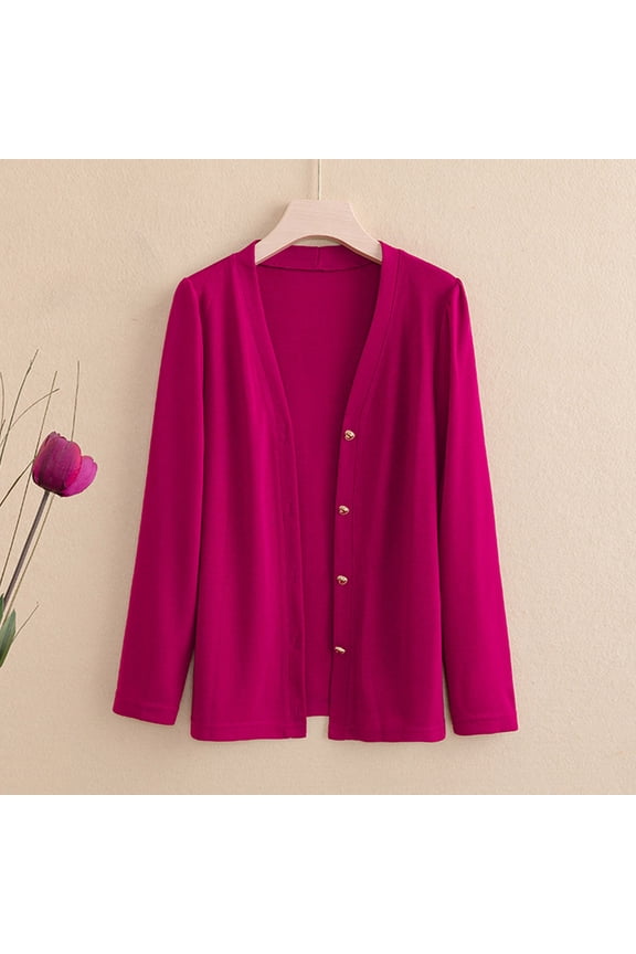 Plus Size Women's V-Neck Knit Cardigan, Long Sleeve Button Down Basic Soft Sweater Jacket for Casual & Office XL-5XL