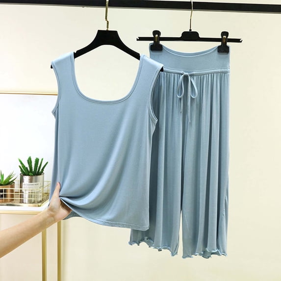 Ynynlocho Two Piece Sets for Women Summer Sleeveless Tank Top Loungewear Short Sets Drawstring Sweatsuit for Vacation & Travel