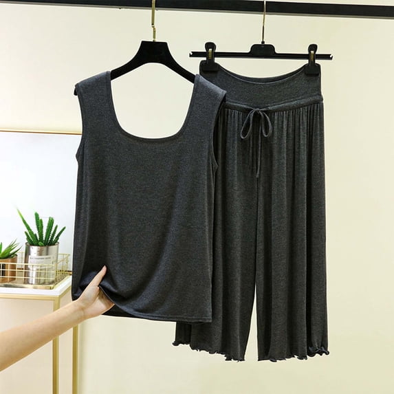 Ynynlocho Two Piece Sets for Women Summer Sleeveless Tank Top Loungewear Short Sets Drawstring Sweatsuit for Vacation & Travel