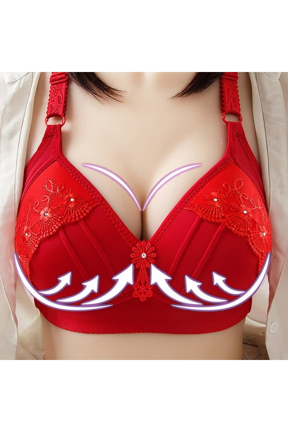 Women’s Embroidered Bra Wireless Seamless Push-Up Comfort Support Bra with Adjustable Shoulder for Lift & Support 3XL