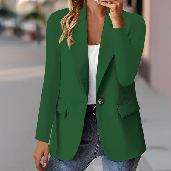 Ynynlocho Women's Long Sleeve Blazer Jacket, Open Front One Button Lightweight Work Office Cardigan for Business Casual
