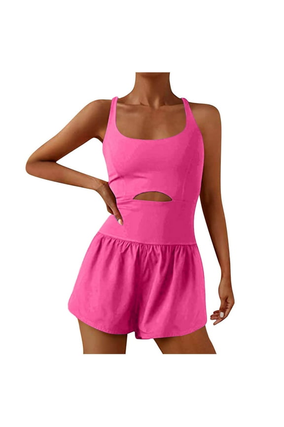 Womens Running Onesie Workout Rompers Tummy Control Athletic Romper One Piece Outfits Exercise Jumpsuits Gym Yoga Clothes