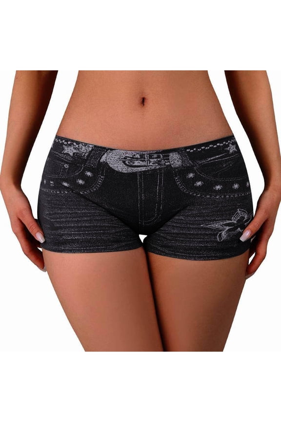 Womens Stretchy Jeans Faux Denim Print Shorts Casual Denim Shorts Seamless Novelty