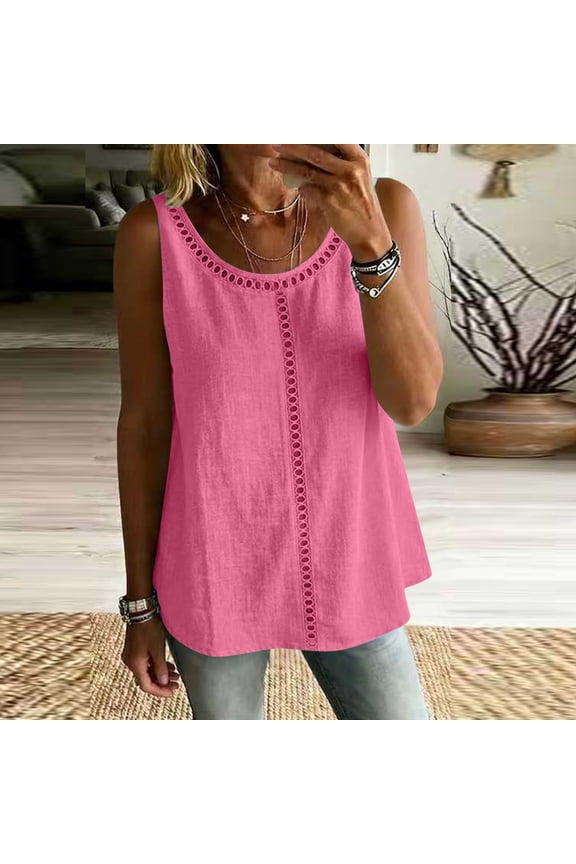 Womens Tank Tops Flowy A-Line Sleeveless Summer Boho Tank Top for Women Loose Fit Casual Crewneck Strap Camisole Shirts