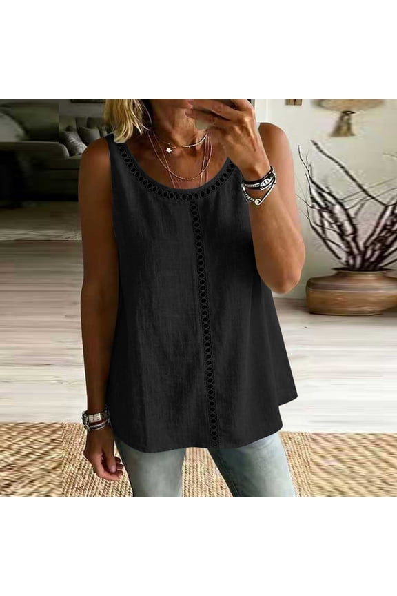 Womens Tank Tops Flowy A-Line Sleeveless Summer Boho Tank Top for Women Loose Fit Casual Crewneck Strap Camisole Shirts