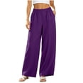 thumbnail image 1 of Ynynloco 100%Cotton Pants Women Wide Leg Palazzo Summer Flowy Pants Vacation Clothes Elastic Waist Travel Trousers with Pockets, 1 of 6