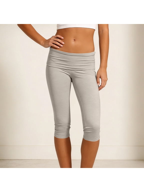 100%Cotton Pull On Capri Pants for Women with Pockets Elastic Waist Cropped Soft Yoga Leggings Pants