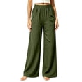 thumbnail image 1 of Ynynloco 100%Cotton Wide Leg Pants for Women Flowy Palazzo Drawstring Elastic Waist Trousers with Pockets Vacation Clothes, 1 of 7