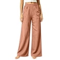 thumbnail image 1 of Ynynloco 100%Cotton Wide Leg Pants for Women Flowy Palazzo Drawstring Elastic Waist Trousers with Pockets Vacation Clothes, 1 of 7