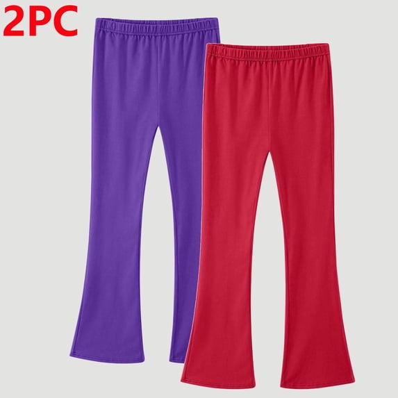 Ynynloco 2 Pack Girls 100%Cotton Flare School Uniform Leggings Kids Bell Bottom Pants | High Waist Casual Pants for Teen Girl 3-14