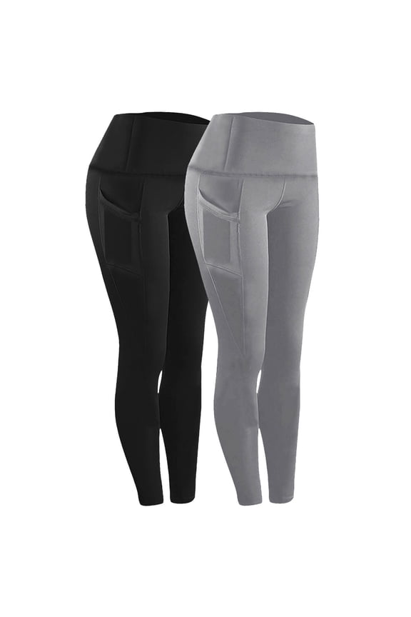 2 Pack Leggings with Pockets for Women High Waisted Butt Lifting Tummy Control Yoga Compression Pants Gym Athletic Running Workout Leggings