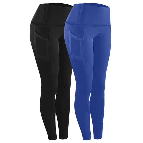 Ynynloco 2 Pack Leggings with Pockets for Women High Waisted Butt Lifting Tummy Control Yoga Compression Pants Gym Athletic Running Workout Leggings
