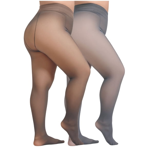 Ynynloco 2 Pack Plus Size Fleece Lined Tights for Women - Warm Fake Translucent Winter Pantyhose
