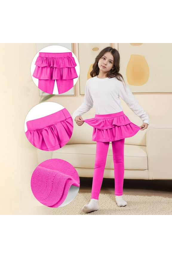 2 in 1 Girls Leggings with Skirt High Waisted Tennis Athletic Flowy Tutu Skirted Legging with Pockets for Kid