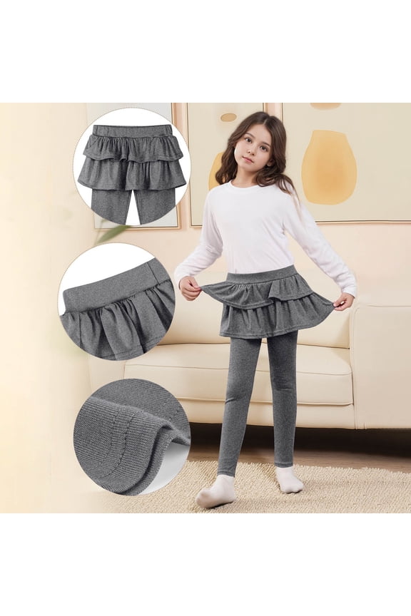 2 in 1 Girls Leggings with Skirt High Waisted Tennis Athletic Flowy Tutu Skirted Legging with Pockets for Kid