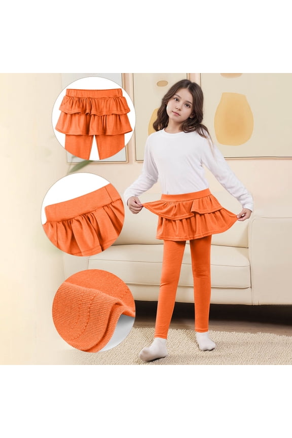 2 in 1 Girls Leggings with Skirt High Waisted Tennis Athletic Flowy Tutu Skirted Legging with Pockets for Kid