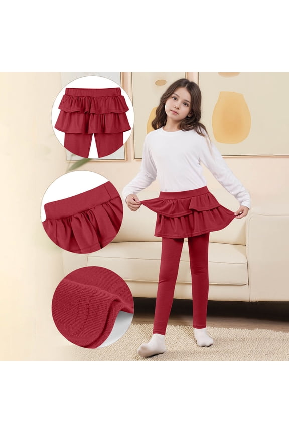 2 in 1 Girls Leggings with Skirt High Waisted Tennis Athletic Flowy Tutu Skirted Legging with Pockets for Kid
