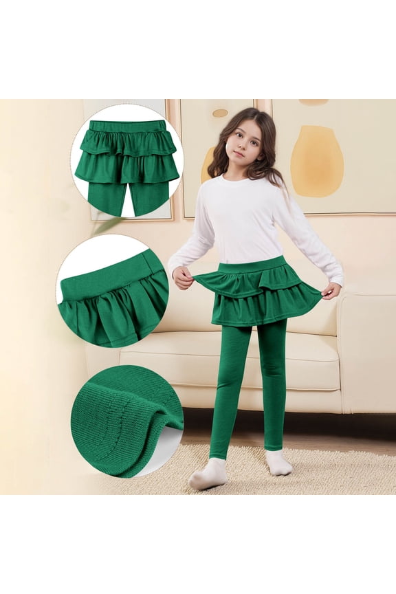 2 in 1 Girls Leggings with Skirt High Waisted Tennis Athletic Flowy Tutu Skirted Legging with Pockets for Kid