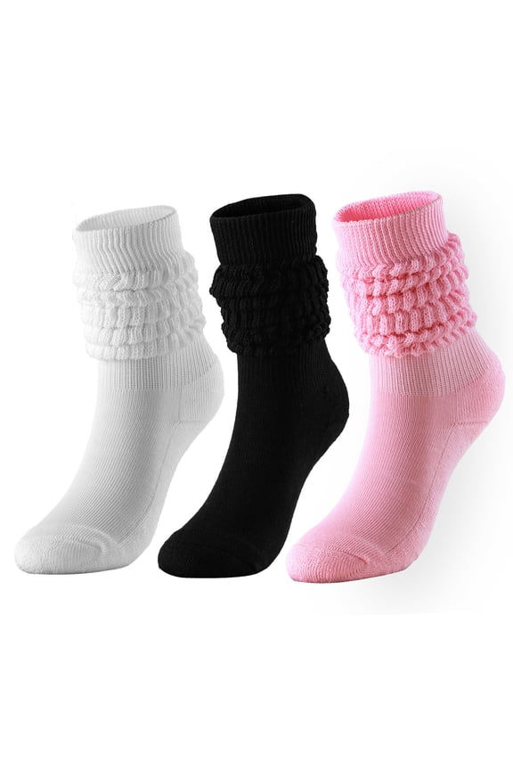 3-Pack Crew Socks for Women Cozy Cotton Slouchy Athletic Socks Slouch Boot Calf Workout Socks - Gifts for Womens