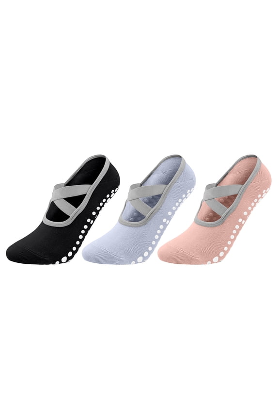 3 Pack Pilates Socks for Women Non Slip Grip, Yoga Socks with Grippers for Barre, Hospital, Ballet, Dance, Workout