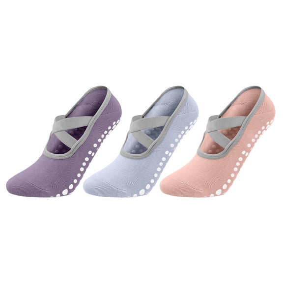 Ynynloco 3 Pack Pilates Socks for Women Non Slip Grip, Yoga Socks with Grippers for Barre, Hospital, Ballet, Dance, Workout
