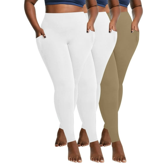 Ynynloco 3 Pack Plus Size Leggings with Pockets for Women High Waisted Tummy Control Gym Workout Running No See-Through Leggings