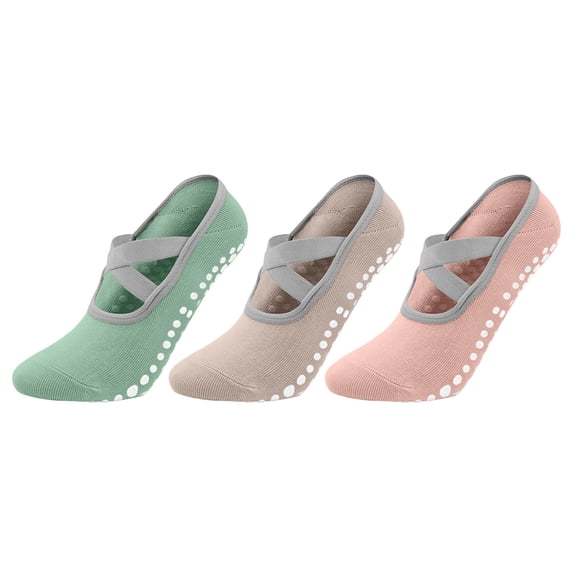 Ynynloco 3 Pack Women's Grip Socks Non Slip Stretchy Socks for Yoga, Pilates, Hospital and Dance