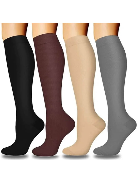 4 Pairs Compression Socks for Women & Men Circulation-Support Knee High Socks 20-30 mmhg-Best for Running,Medical,Nurse,Travel