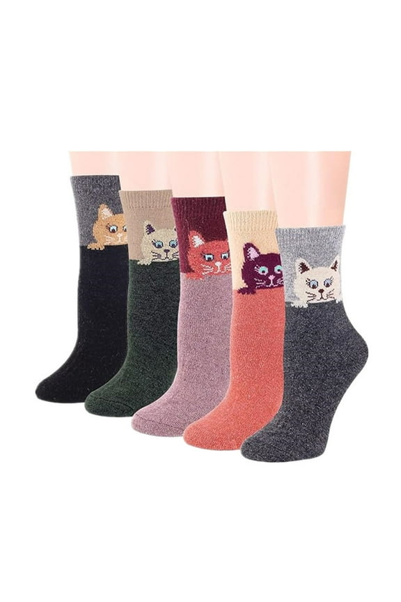 5 Pairs Wool Crew Socks - Vintage Winter Warm Wool Socks for Women, Soft Cozy Thick Knit Boots Sock Gifts for Women Men