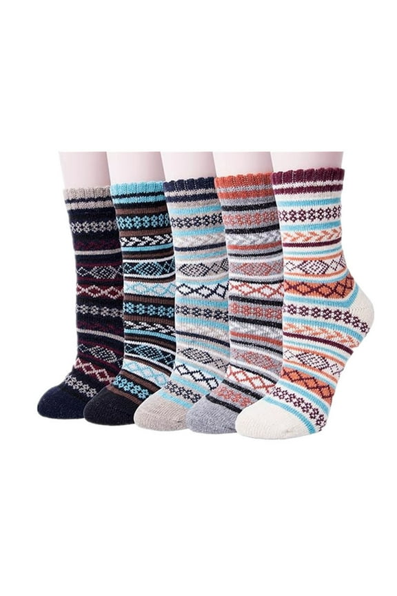 5 Pairs Wool Socks - Wool Socks for Women, Cozy Crew Socks, Warm Winter Socks for Women, Womens Vintage Socks