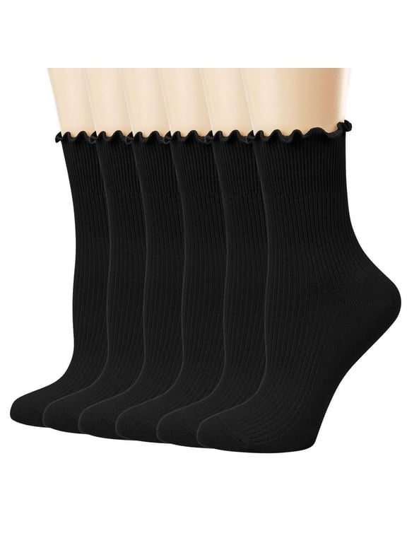 6 Pairs Womens Crew Socks Soft Comfort Cute Casual Athletic Socks Aesthetic Neutral Cotton Socks for Women