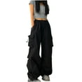 thumbnail image 1 of Ynynloco Baggy Parachute Pants for Women Retro Elastic Waist Drawstring Y2K Pants with Multiple Pockets Casual Work Athletic Pant, 1 of 6